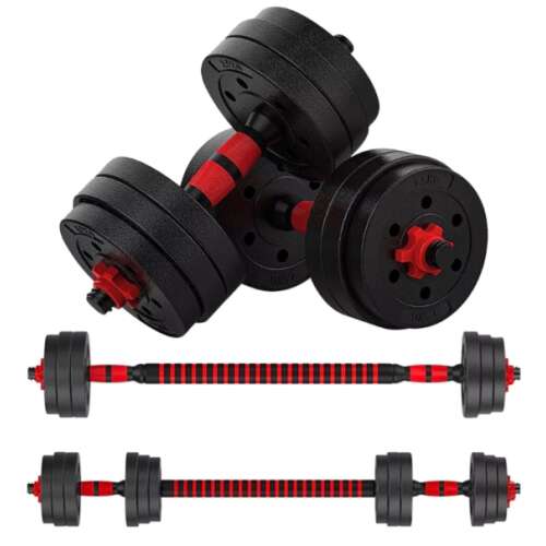 Adjustable dumbbell set with barbell, 4FIZJO 20kg weight set, black and red