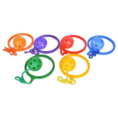 6 darabos színes műanyag ugráló labda készlet karikákkal, nagyszerű a gyerekek számára a koordináció és a motoros készségek fejlesztéséhez