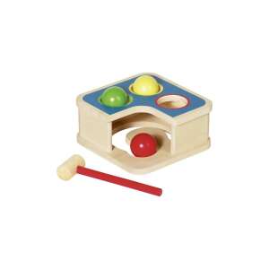 Fa kalapács és labda játék kisgyermekeknek, 3 színes labdával és egy guruló labda pályával - Goki