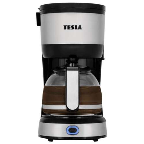 Tesla CoffeeMaster ES200 kávéfőző, fekete és ezüst színben, elülső nézet - Tesla