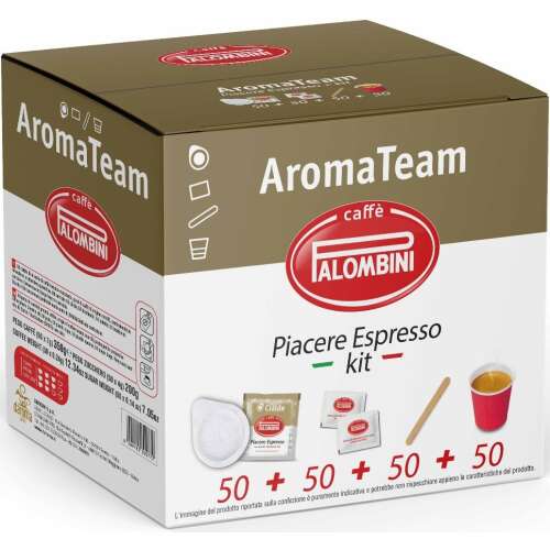 Palombini Aroma Team Piacere Espresso kávé kapszula készlet 50 kapszulával, 50 cukorral, 50 keverővel és 50 csészével