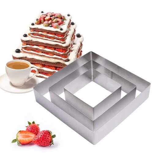 ABYZ®™ 3 piece square cake ring set, stainless steel, for making layered cakes and desserts