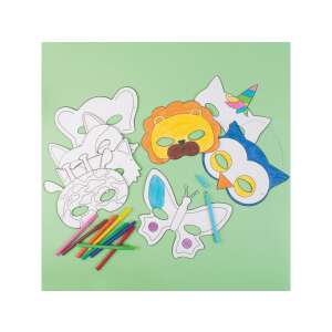 PlayBox Animal Paper Mask Set, 16 pieces, colorable, for kids, party, crafts, DIY, creative play - Playbox