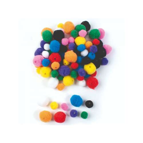 200 darabos színes pompon szett, 20-30mm, kézműveskedéshez, ékszerkészítéshez és dekorációhoz - Playbox