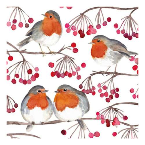 Madarak és bogyók papírszalvéta, 33x33cm, 20 darabos