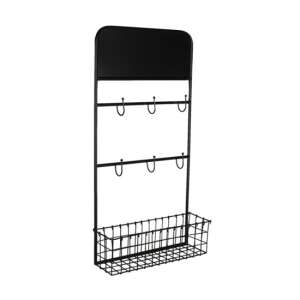 Fekete fém falra szerelhető szervező kampókkal és kosárral, CLEEF.5Y0832 - Clayre & Eef