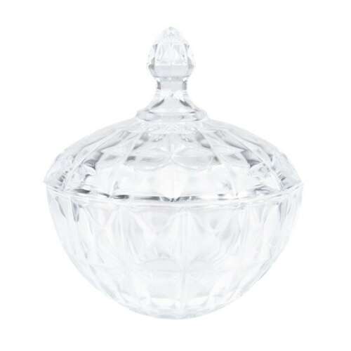 CLEEF üveg bonbonier tálka fedővel, 16x19cm
