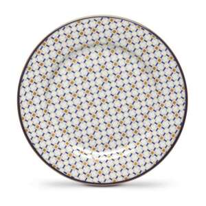 P.M. Charles porcelán desszerttányér, 19,5cm, geometrikus mintával kék és arany színben - Tányér