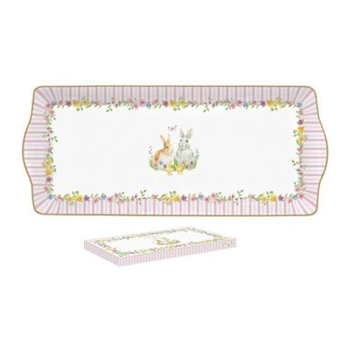 R2S.1109EAST porcelántálca húsvéti nyuszi mintával, 35x15cm