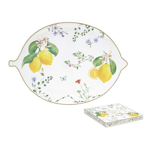 Citrom formájú porcelán tálca, 25x18cm, Fleurs et Citrons