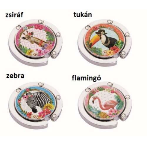4 db-os Fancy Animal Tropical Táskatartó szett, zsiráffal, tukánnal, zebrával és flamingóval