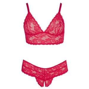 Cottelli Curves Plus Size red lace bra and panty set front view - Erotic lingerie