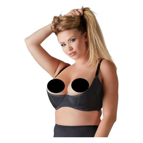 Cottelli Curves Plus Size merevített mellemelő melltartó fekete színben 