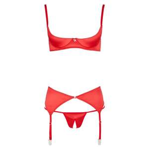 Cottelli Lingerie czerwony otwarty biustonosz i zestaw podwiązek widok z przodu - Cottelli