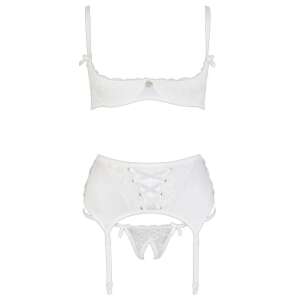 Cottelli Lingerie weißes Spitzen-Push-up-BH und Strumpfband-Set, Vorderansicht - Cottelli