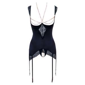 Abierta Fina - Fekete Csipkés Body és Tanga Szett