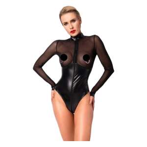 Noir shiny-transparent body (black) - front view - Erotic lingerie