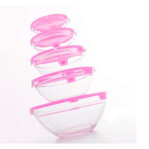 Set of 5 glass bowls with pink lids, Excellent Houseware - Food storage container