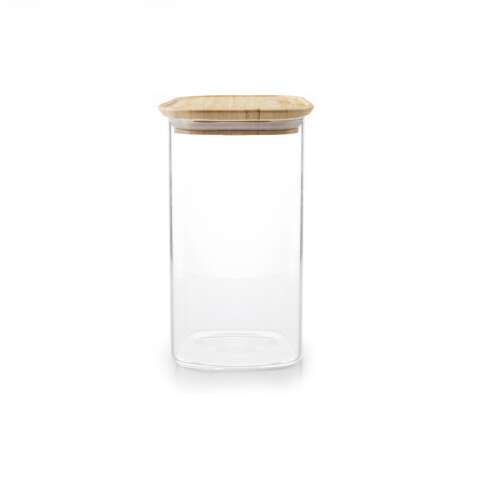 Ibili Borosilicate Food Storage Container, borosilicate glass/bamboo, 11 x 11 x 19 cm, 1.5 l, transparent/maro