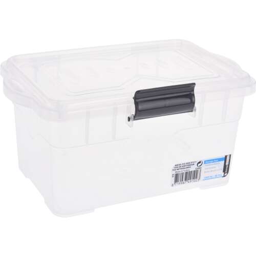 Clear plastic storage box with lid, 1.5 liter, 21x13x10 cm