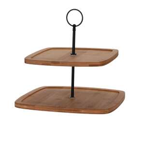 Excellent Houseware 2-stöckiger quadratischer Servierständer, Bambus und Metall, braun - Servierschalen