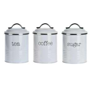 Set de 3 recipiente metalice albe pentru ceai, cafea și zahăr, Excellent Houseware - Recipiente de depozitare pentru bucătărie