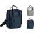 Blue, grey and white polyester backpack with front pocket, perfect for students, work, or travel