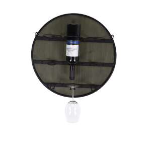 Home&Styling Collection стенен рафт за вино, побира 3 бутилки и 3 чаши, метал и дърво, черен и кафяв - Бар инструмент