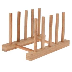 Stojan na taniere z bambusu, Excellent Houseware stojan na taniere na 4 taniere, organizér na uskladnenie v kuchyni - Skladovanie a organizovanie