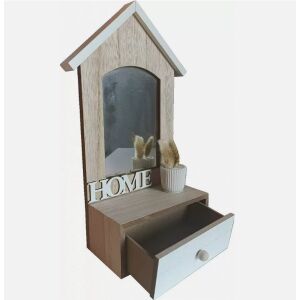 Fa Falitükör Házikó Design with drawer, wall mirror with house design and drawer - Home decoration