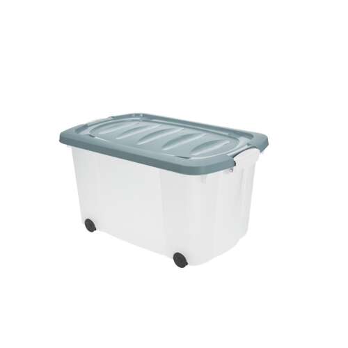Biały plastikowy pojemnik do przechowywania z kółkami i szarą pokrywą, 60x40x35 cm