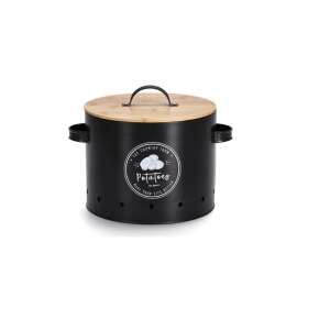 Recipient de depozitare Zeller pentru cartofi, metal negru cu capac din bambus, 22,5x21 cm - Recipiente de depozitare pentru bucătărie