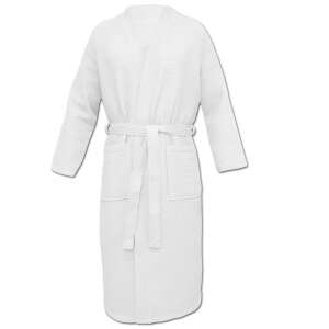 Homelevel Unisex Waffle Pique Bathrobe, white, organic cotton, 2XL, front view - Homelevel