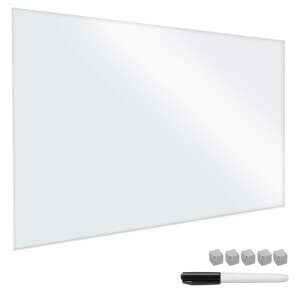 Navaris magnetic memo board, 90 x 60 cm, white glass, dry erase marker, magnets - Navaris