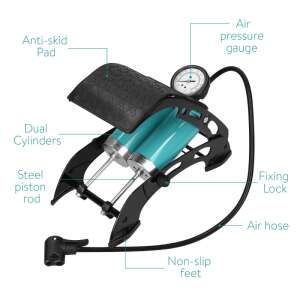 Navaris double cylinder foot pump with pressure gauge, dual cylinders, steel piston rod, anti-skid pad, fixing lock, air hose, non-slip feet - Inflatable Toy & Beach Toy