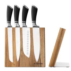 Navaris magnetic knife holder with knives, angled view - Navaris Knife Holder