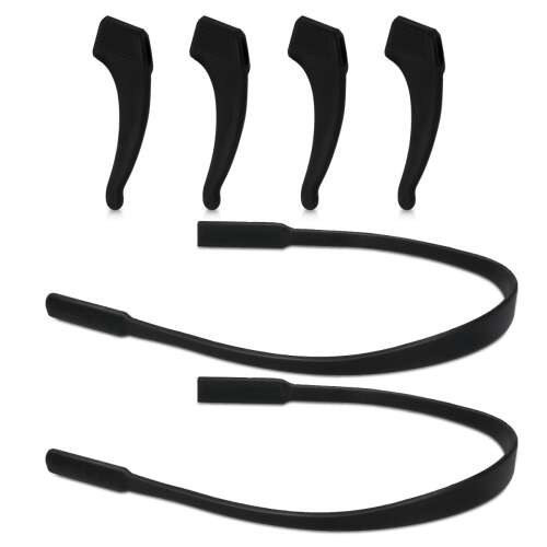 Set of 5 black silicone ear hooks and 2 black silicone straps for glasses, Kwmobile