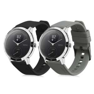 2 pack Withings Steel HR/Nokia Steel smartwatch bands, black and grey silicone, Kwmobile - Smart watch strap