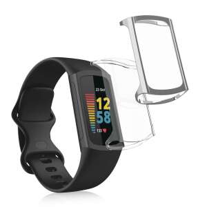 2-pak Kwmobile etui do Fitbit Charge 5, przezroczyste silikonowe, przezroczyste/szare, ochrona całego korpusu, ochrona ekranu, do śledzenia aktywności, smartwatch - Etui do inteligentnych zegarków