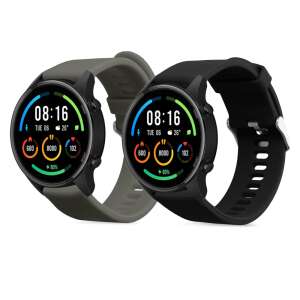 2 броя каишки Kwmobile за Xiaomi Mi Watch / Mi Watch Color Sport, сив и черен силикон, регулируема дължина - Каишка за умен часовник