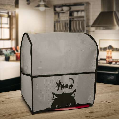 Husa de protecție pentru mixerul stand KitchenAid cu design de pisică, gri și negru, Kwmobile