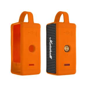 Husa din silicon portocalie pentru difuzor Marshall Emberton, arătând partea din față și din spate - Boxe Portabile