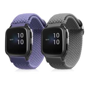 2 pack replacement bands for Garmin Venu Sq Music and Venu Sq smartwatches, lilac and grey nylon bands - Smart watch strap