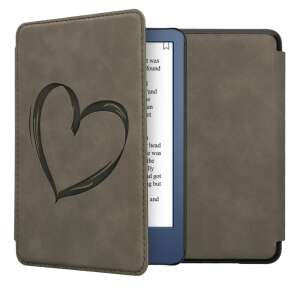 Puzdro Kwmobile pre Amazon Kindle (2022) s dizajnom srdca, sivá eko-koža, ochranné puzdro pre e-čítačku - Počítače a doplnky