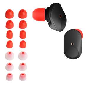 kwmobile silicone ear tips replacement set for Sony WF-1000XM3 / WF-1000XM4 headphones, red/white, 4 pairs in sizes XS, S, M, L - Headset Accessory