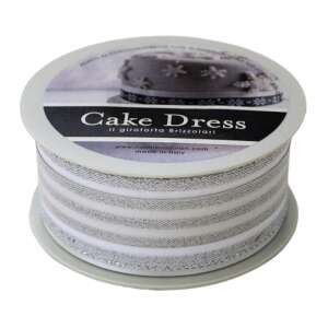 Panglică Cake Dress cu dungi duble argintii, 4,5 cm x 10 m, pentru decorarea torturilor și a brioșelor - Decoratiuni pentru tort