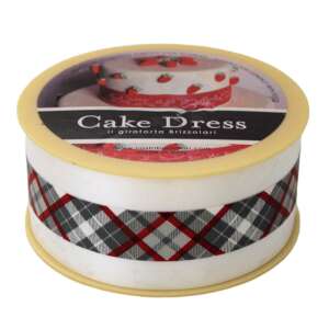Panglică decorativă Cake Dress pentru torturi și prăjituri, design cu carouri argintii de Crăciun, 4,5 cm x 20 m rolă - Decoratii si echipamente pentru petreceri