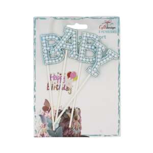 Topper pentru tort 'BABY' de culoare albastră cu decorațiuni din perle, perfect pentru petreceri de baby shower sau de ziua de naștere - Accesorii pentru petrecere