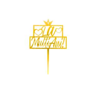 Złoty Topper na Tort z Napisem Happy Birthday, Koroną i Sercami - Rekwizyty imprezowe