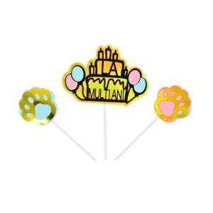 Dekoracja na tort z odciskiem łapy i wzorem tortu urodzinowego, idealna na przyjęcia urodzinowe dla psów - Rekwizyty imprezowe